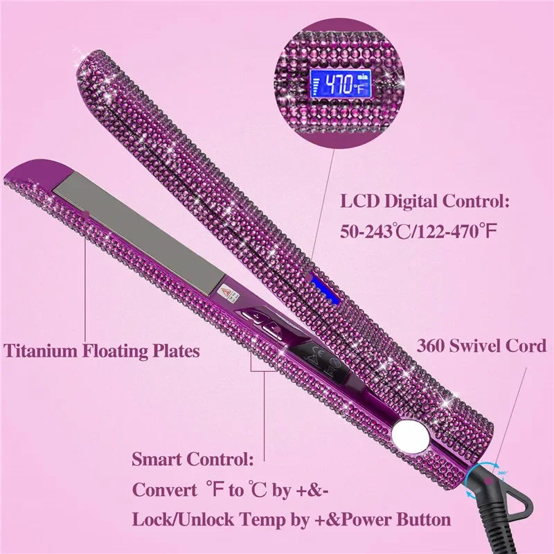Hair Straightener Curler Bling Diamond - Zanyaa