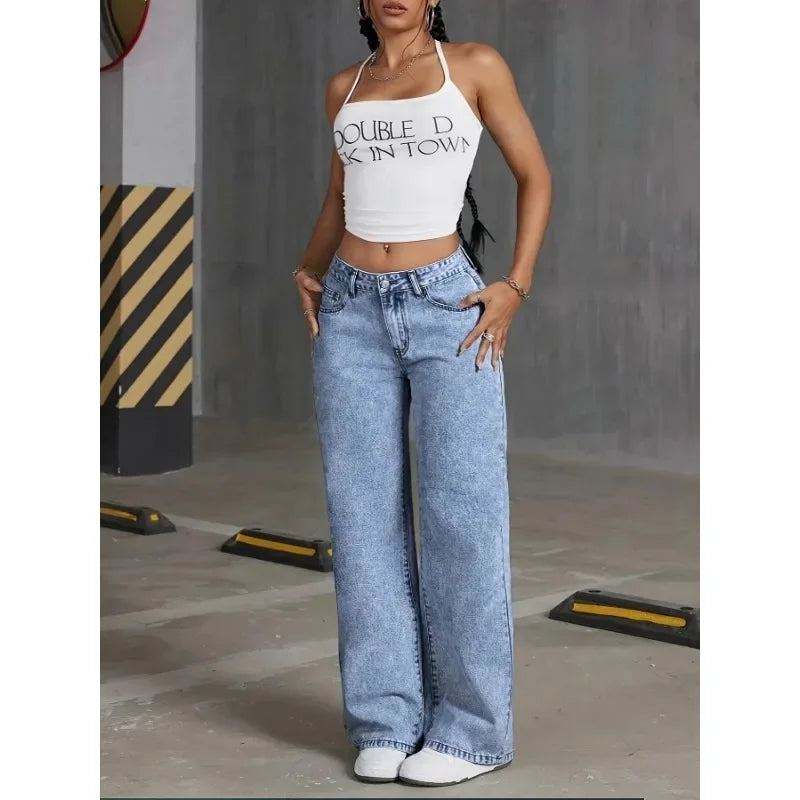 Denim Wide Leg Jeans High