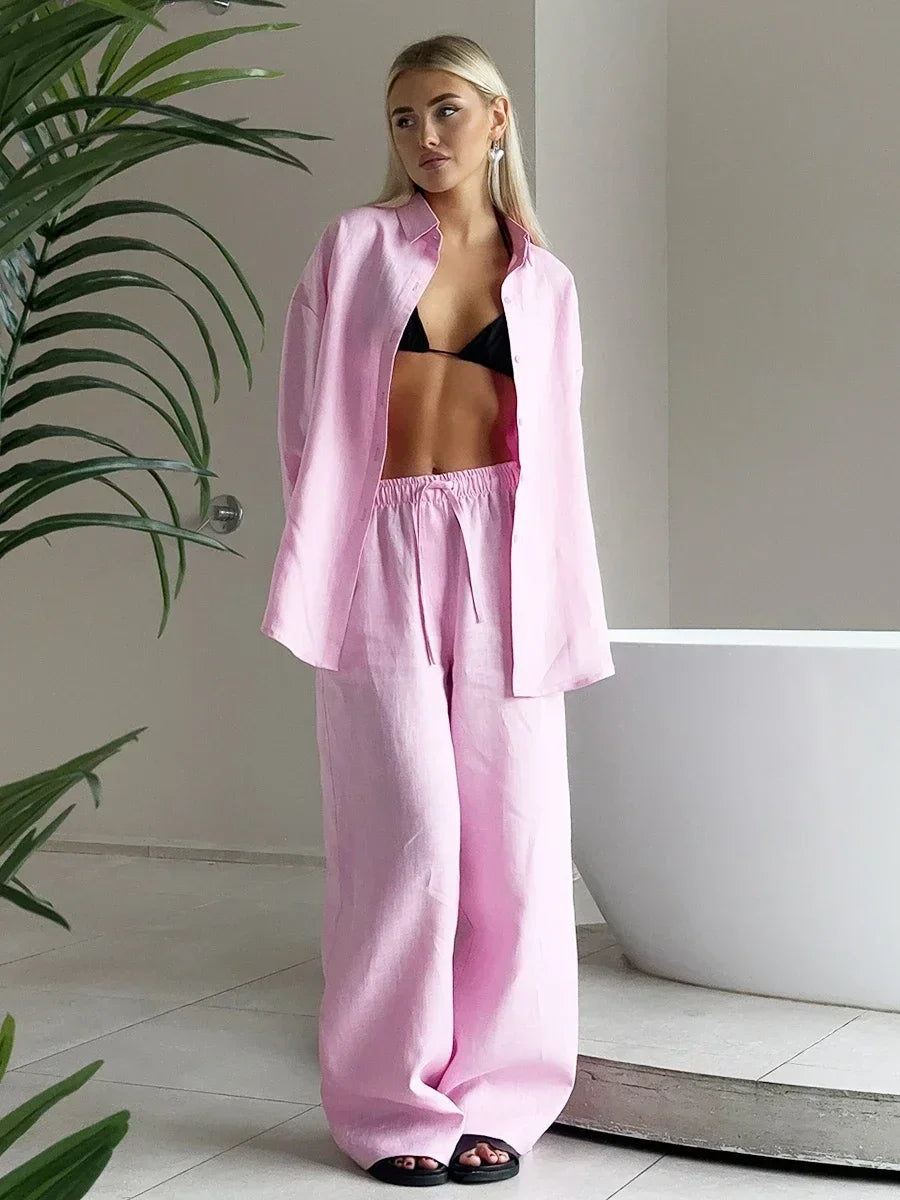 Women's casual cotton and linen pants set - Zenyaa
