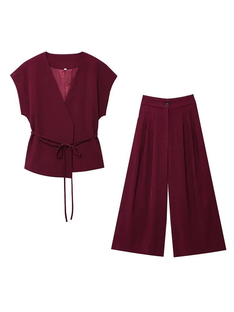 Trouser Suits Sleeveless V-Neck