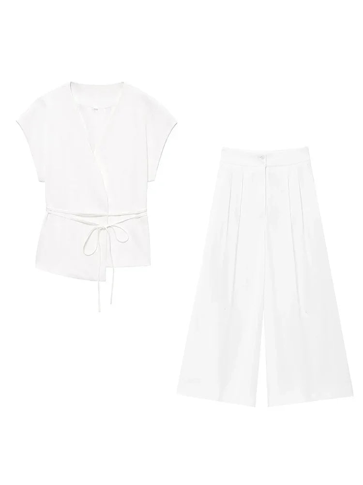 Trouser Suits Sleeveless V-Neck