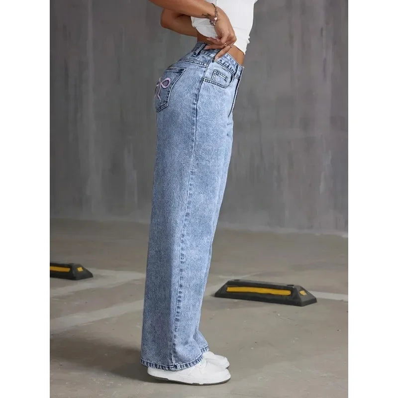 Denim Wide Leg Jeans High