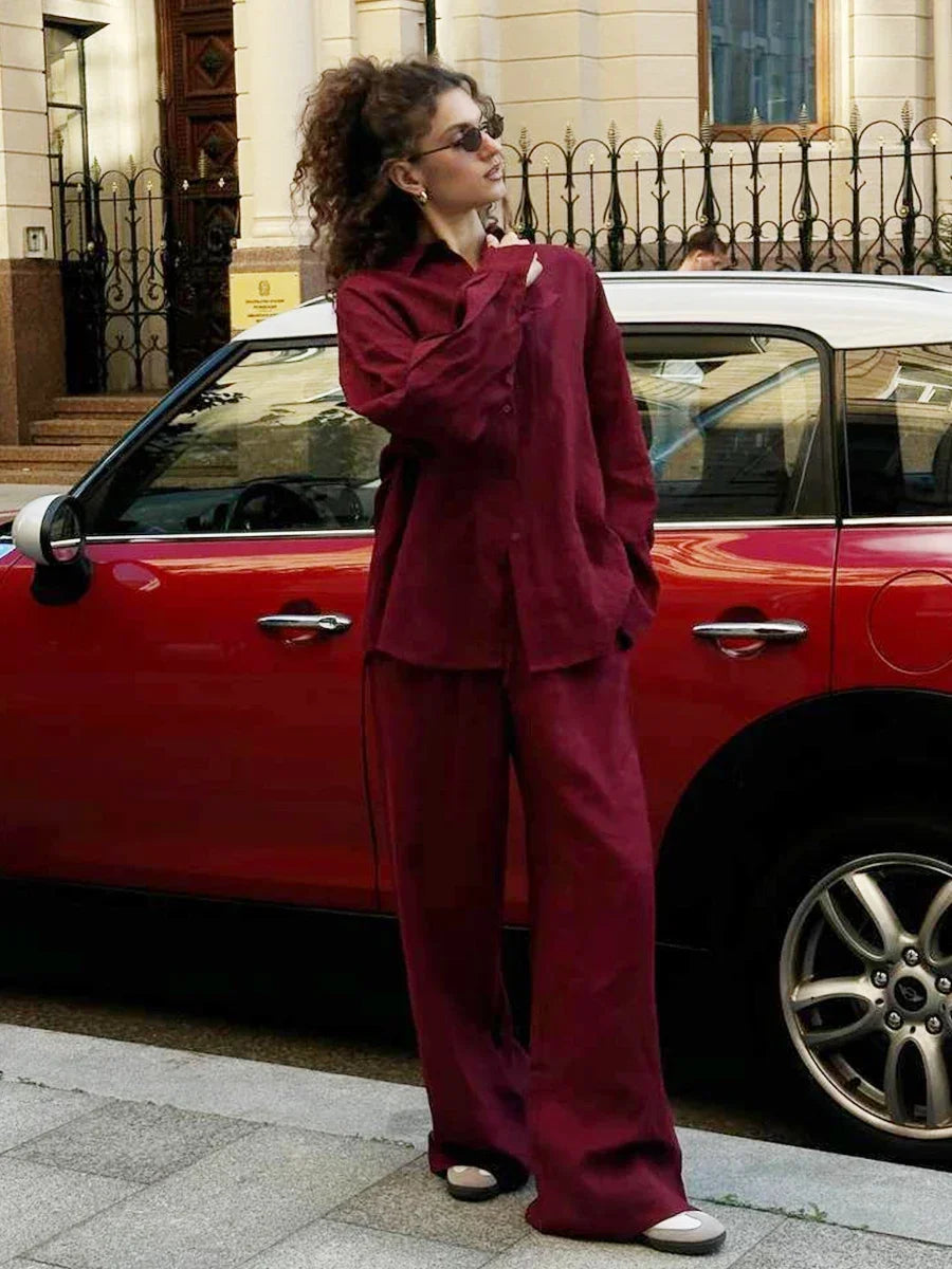 Women's casual cotton and linen pants set - Zenyaa