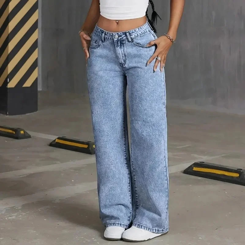 Denim Wide Leg Jeans High