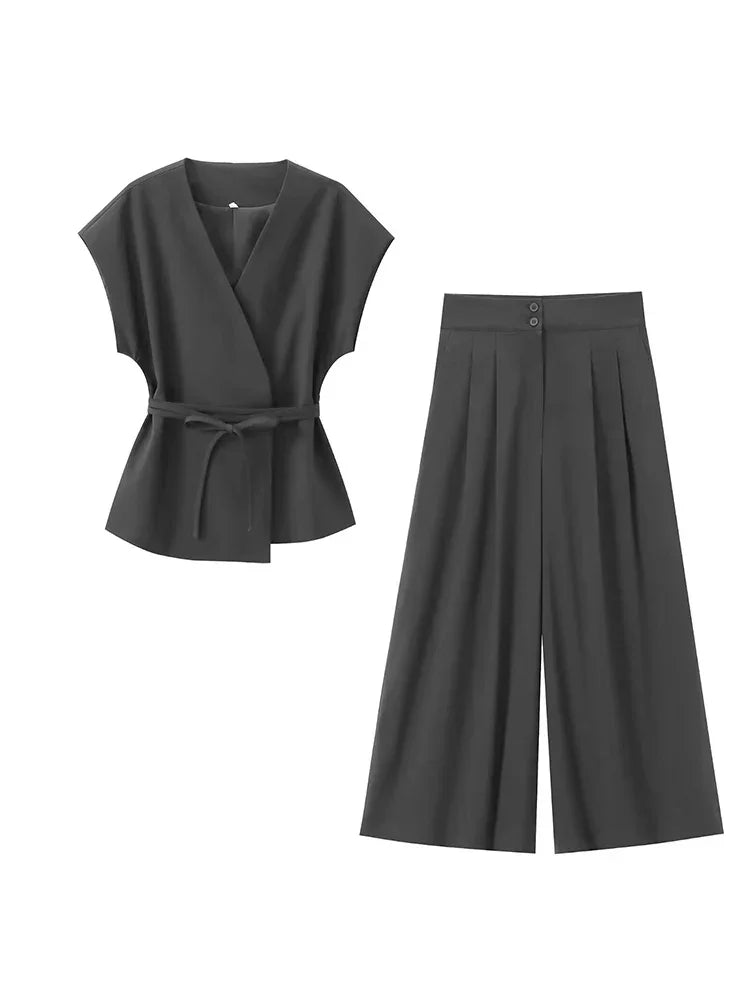 Trouser Suits Sleeveless V-Neck