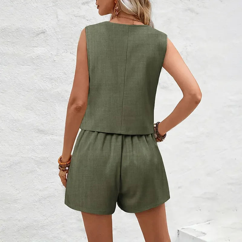 Elegant Solid Waistcoat Shorts - 2 in 1