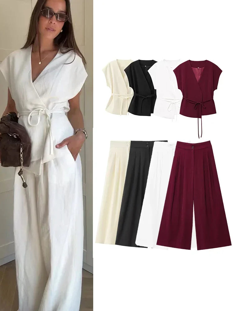 Trouser Suits Sleeveless V-Neck
