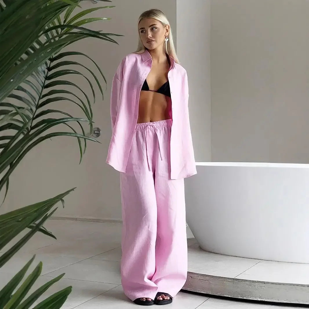 Women's casual cotton and linen pants set - Zenyaa