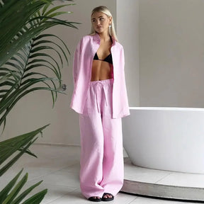 Women's casual cotton and linen pants set - Zenyaa