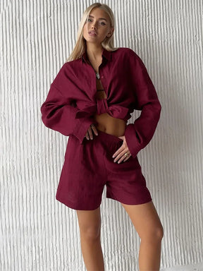 Women's casual cotton and linen pants set - Zenyaa