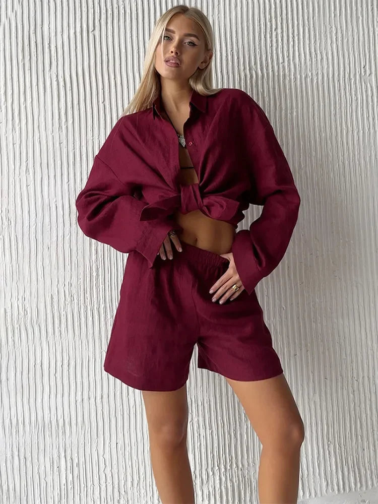 Women's casual cotton and linen pants set - Zenyaa