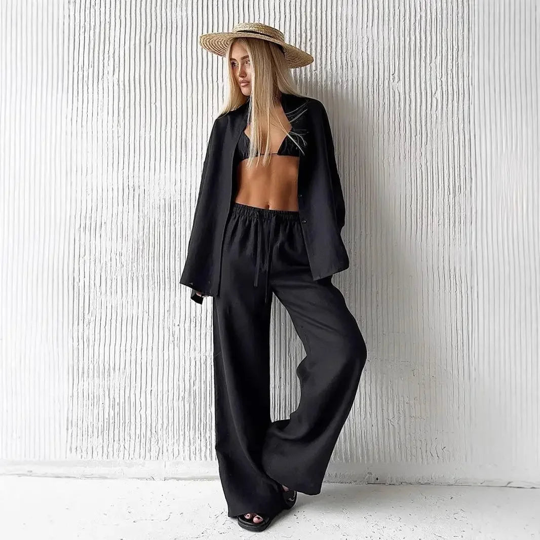 Women's casual cotton and linen pants set - Zenyaa