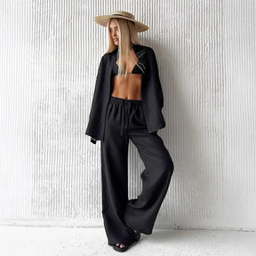 Women's casual cotton and linen pants set - Zenyaa