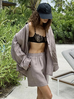 Women's casual cotton and linen pants set - Zenyaa