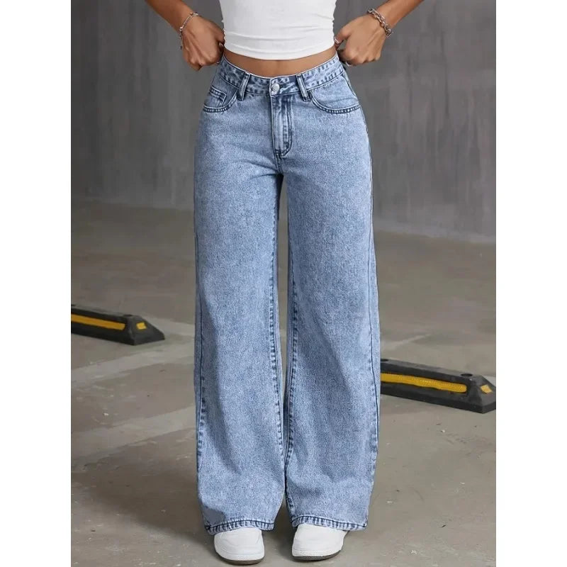 Denim Wide Leg Jeans High