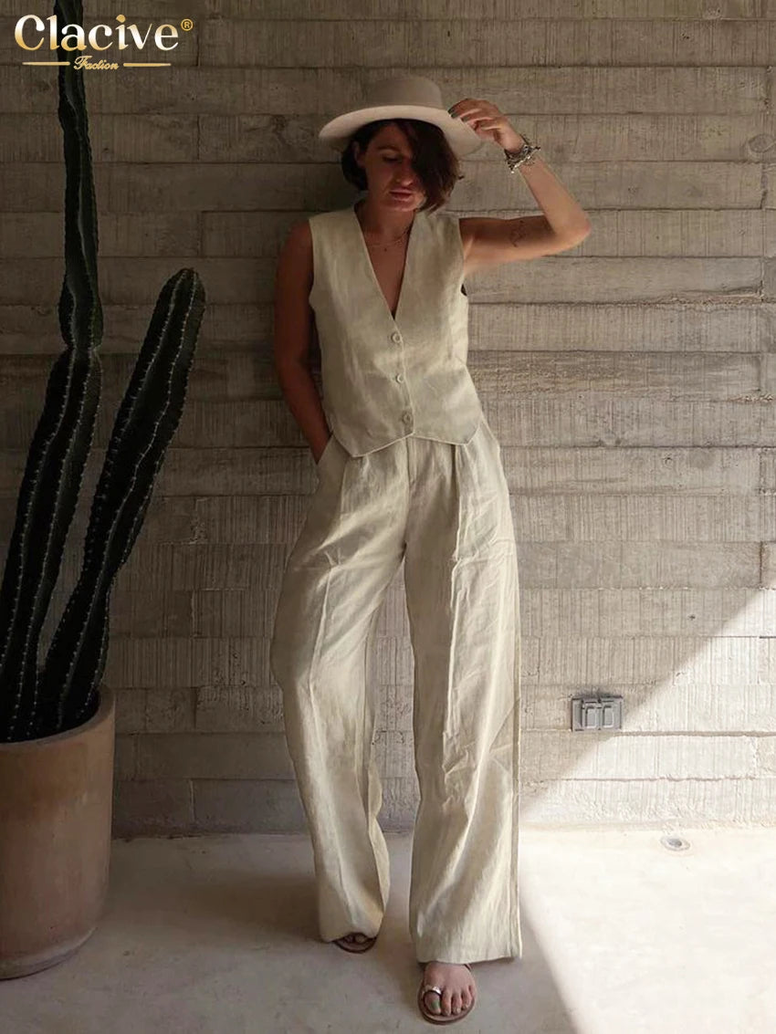 White linen two - piece set