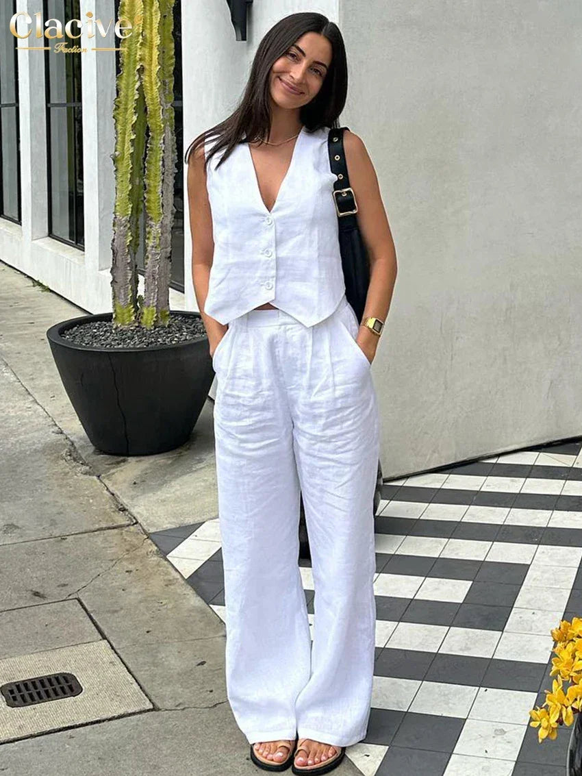 White linen two - piece set
