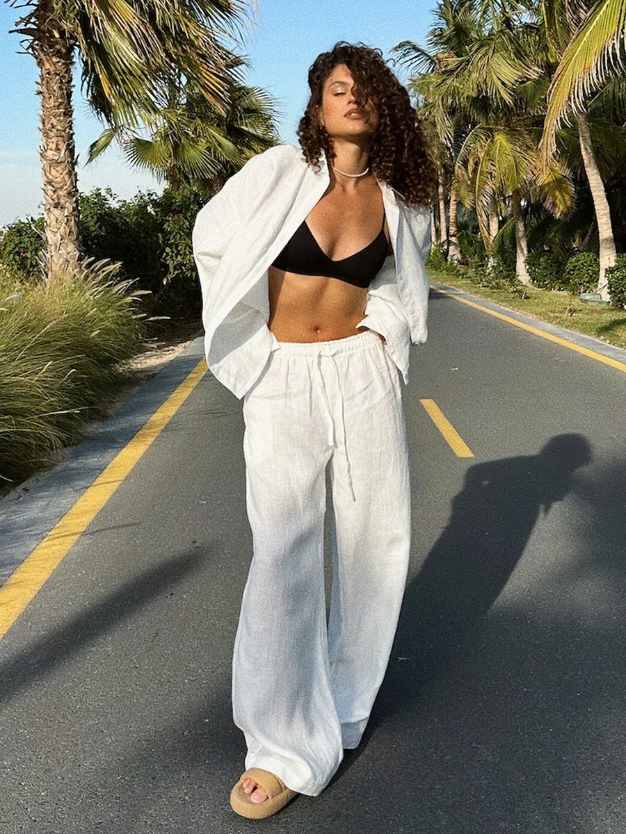 Women's casual cotton and linen pants set - Zenyaa