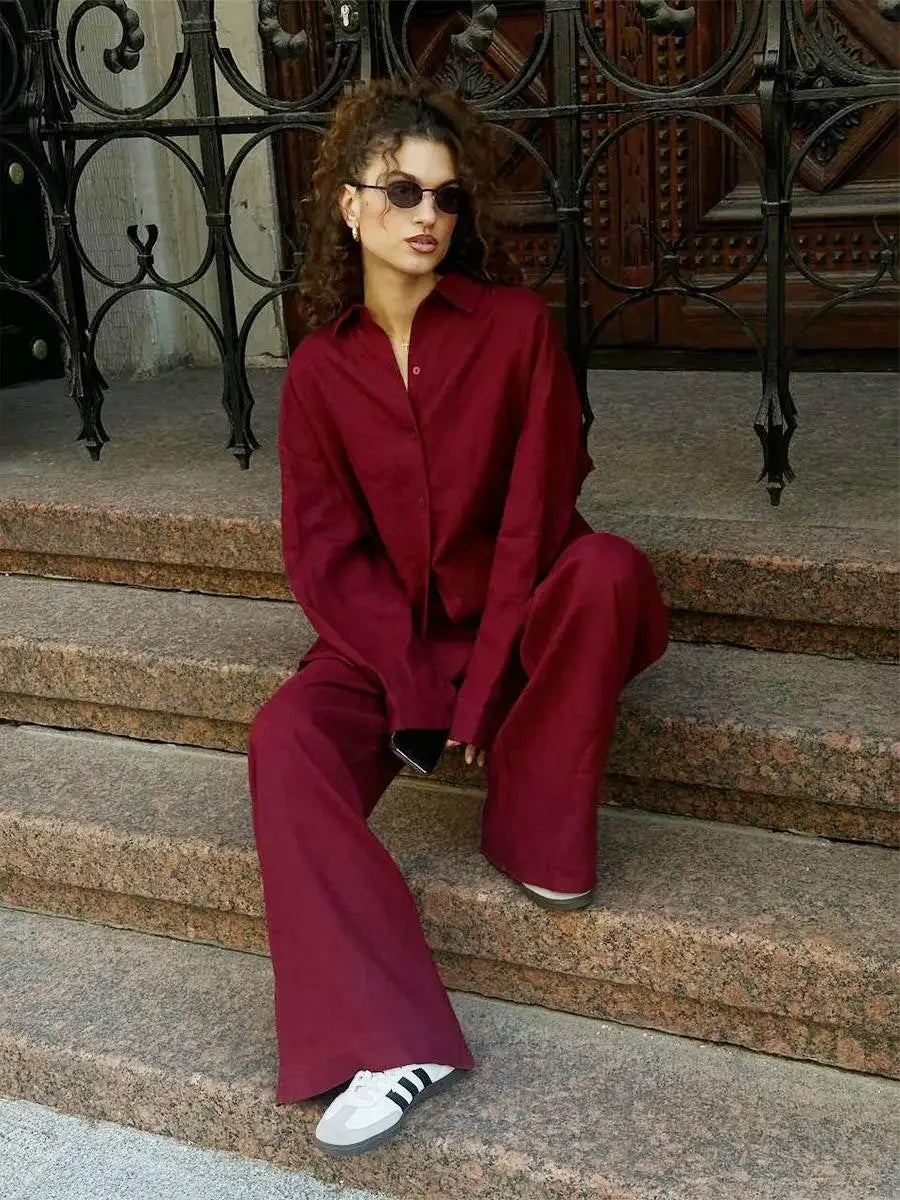 Women's casual cotton and linen pants set - Zenyaa